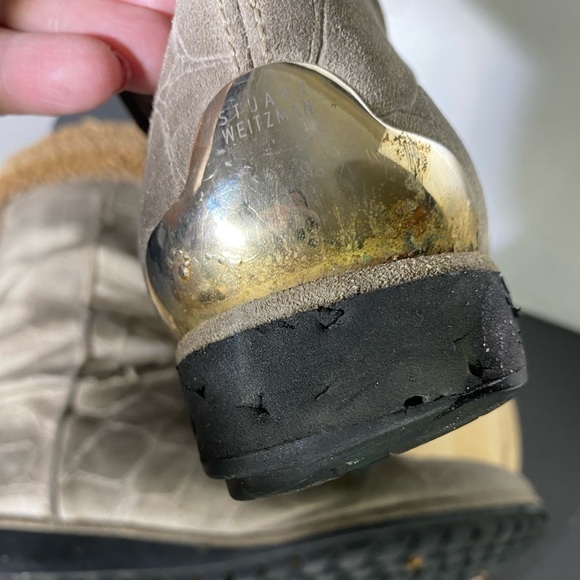 Stuart Weitzman Brown Suede Leather Faux Fur Lined Boot Womens Size 10 - Picture 8 of 15